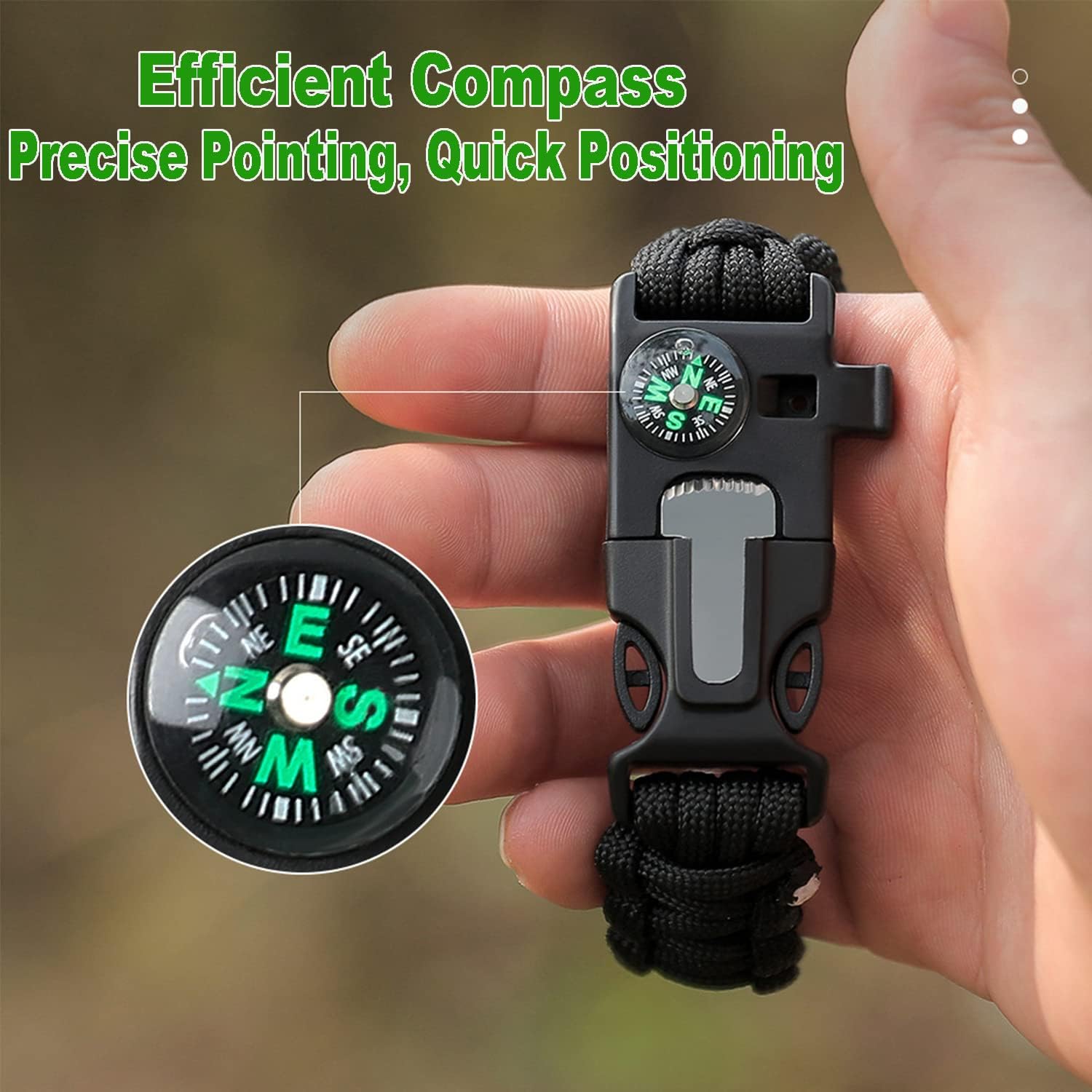 Compass Flint Scraper Fire Starter Whistle Buckle Plastic Parachord Bracelet